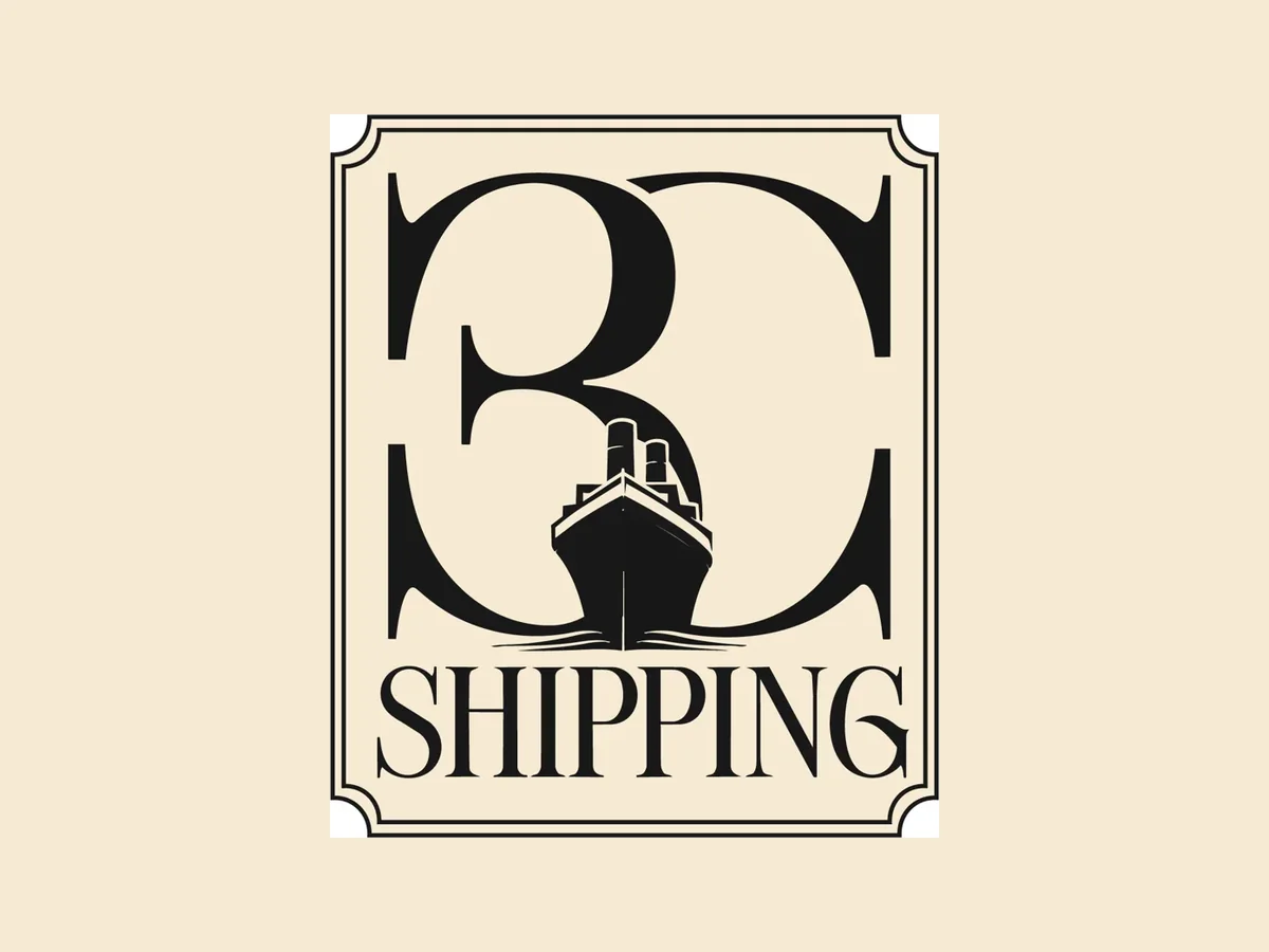 Logo final 3C Shipping : blason encadré, lettres 3C avec un paquebot sous le 3 et le mot SHIPPING, en sombre sur fond crème