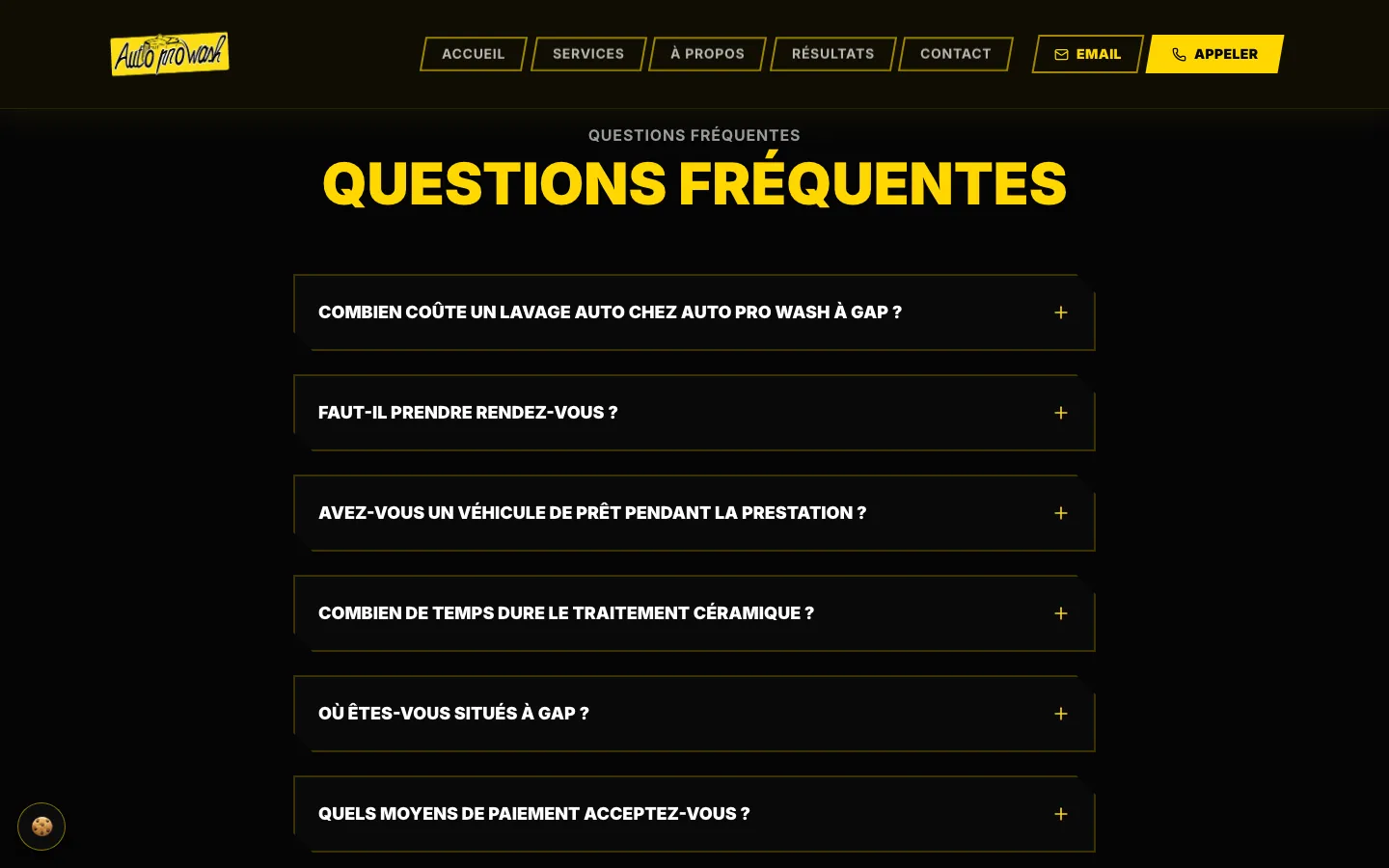Section « Questions fréquentes » : foire aux questions dépliable