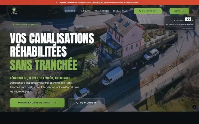 Site d'ARC Assainissement : canalisations réhabilitées sans tranchée
