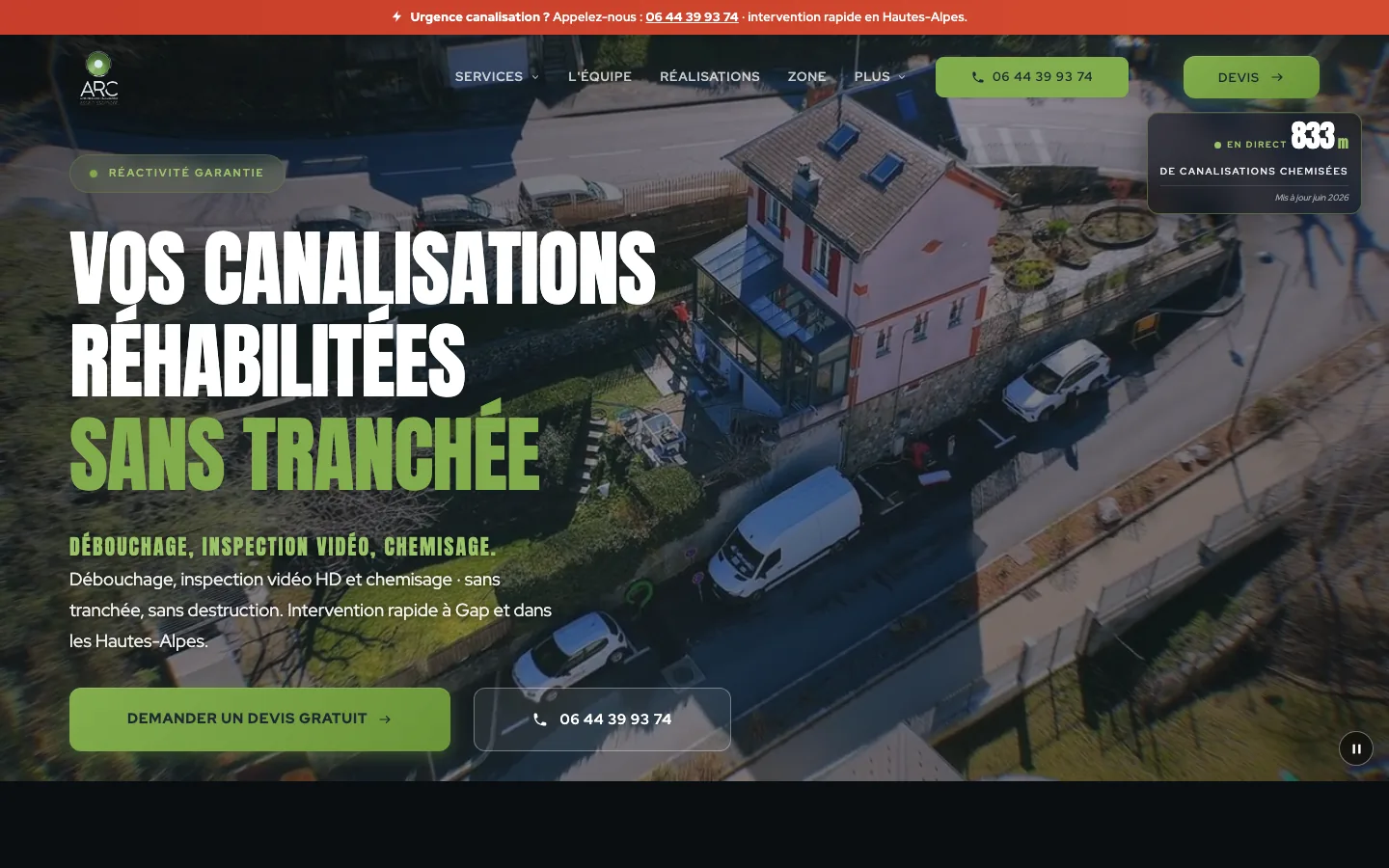 Site vitrine ARC Assainissement, entreprise de canalisations à Gap