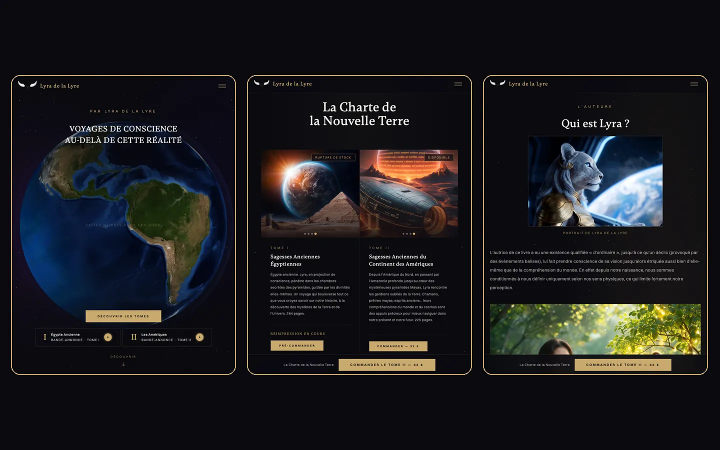 Le site Lyra de la Lyre sur tablette : ouverture avec la Terre en 3D, série en quatre tomes et portrait de l'auteure