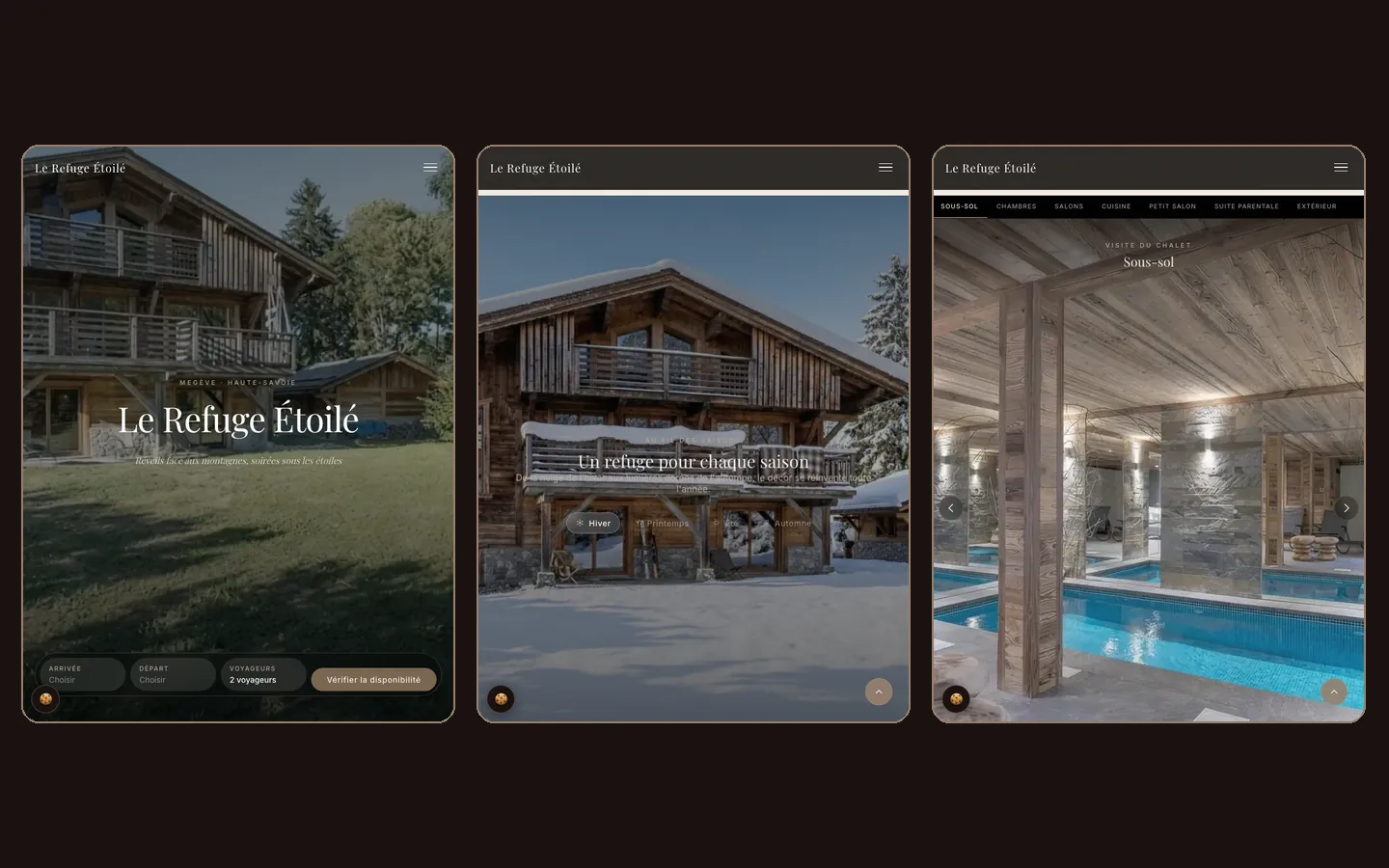 Le site Le Refuge Étoilé sur tablette : ouverture, saisons et visite du chalet
